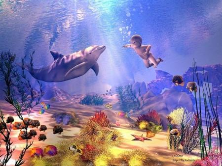 Dauphin et un bb humain